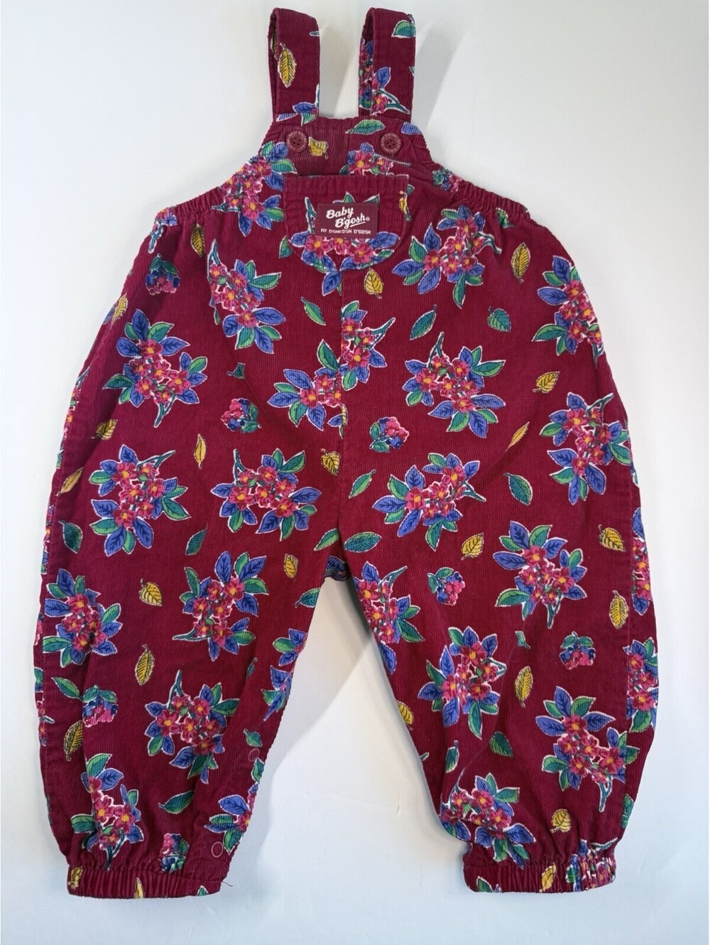 Vintage Baby B'gosh Size 18M Rare Burgundy Floral Corduroy Overalls Made in USA